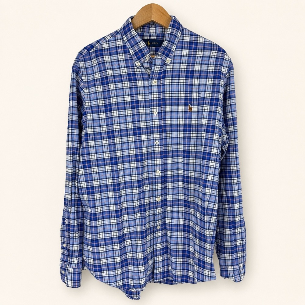 Polo Ralph Lauren Mens Large Button Down Shirt Plaid Flesh Pony Preppy Academia